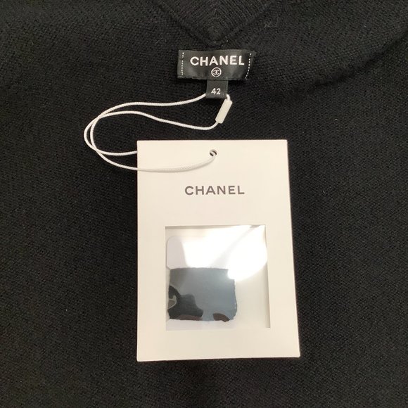 Chanel V-back Tie Sleeve Black Cashmere Sweater - Picture 5 of 5